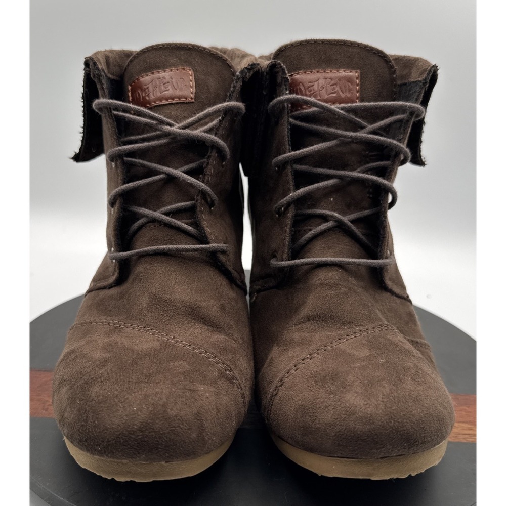 Mad Love Womens Size 8 Brown Suede Wedge Lace Up Ankle Boots Booties 2.5" Heel
